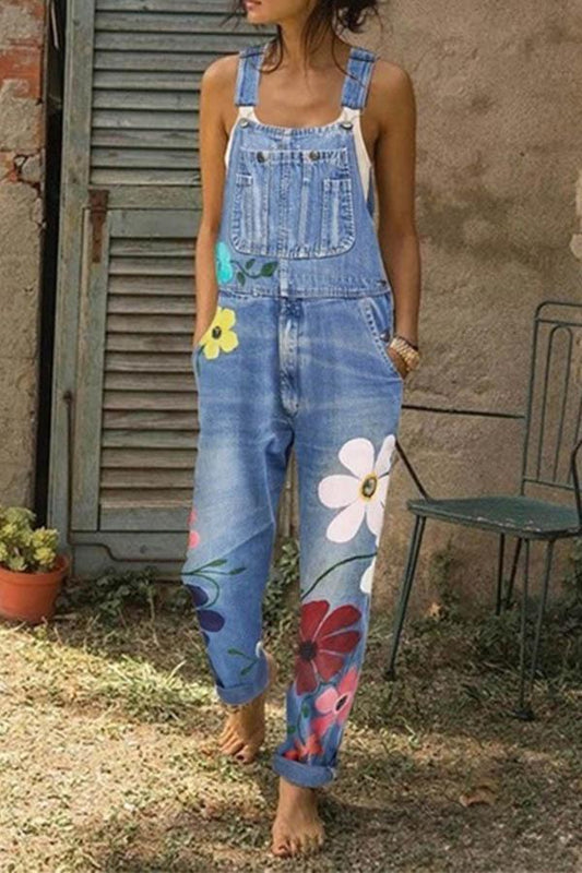 Antmvs Flower-printed Baggy Jeans With Suspenders(3 Colors)