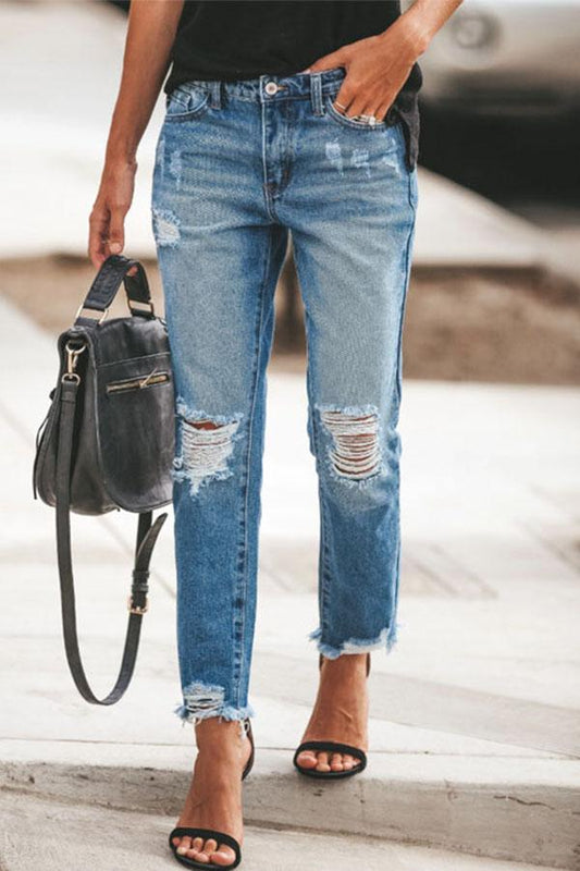 Antmvs Non-stretch slim-fit ripped washed jeans