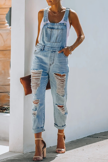 Antmvs Denim Hole Distressed Overall