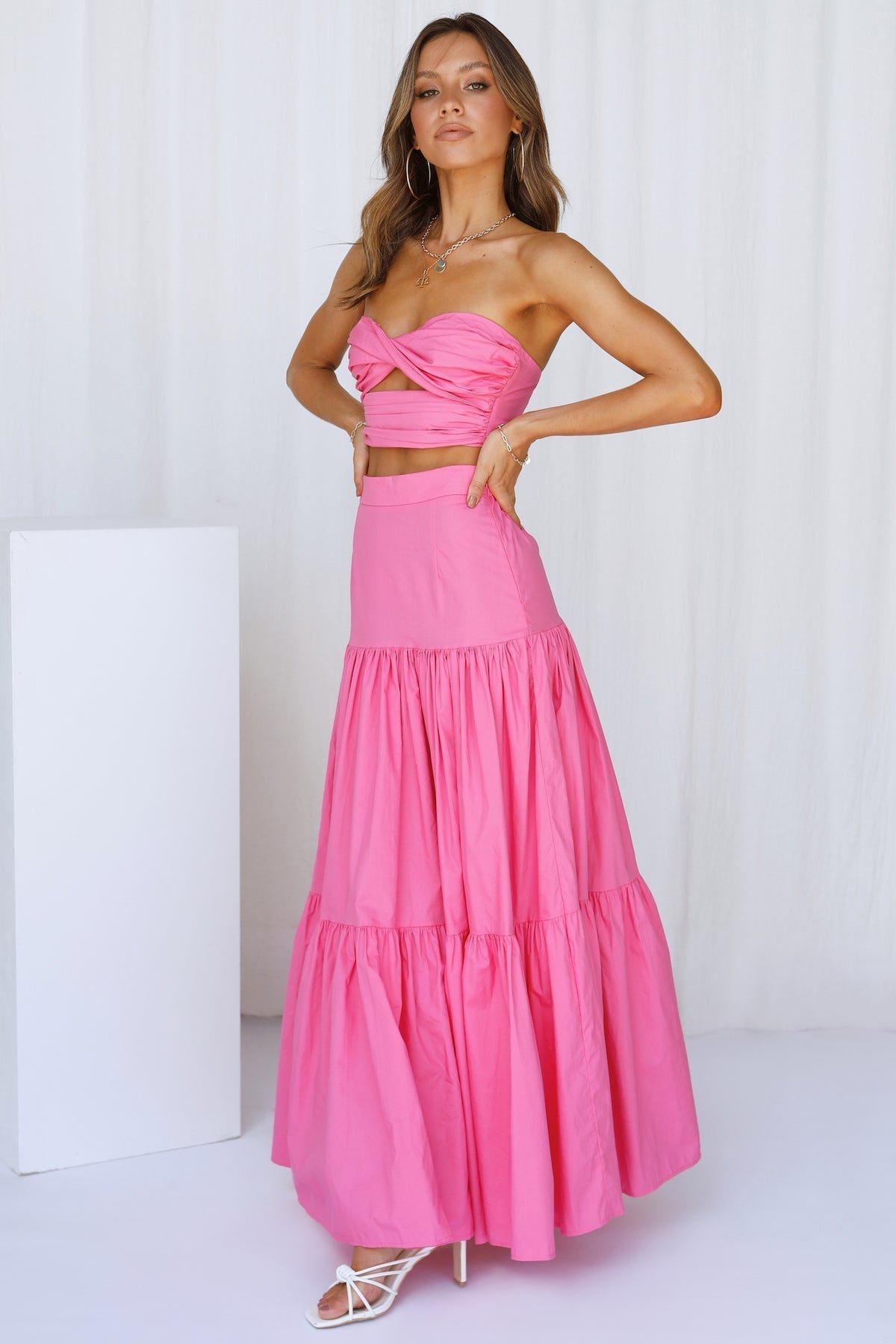 Antmvs Hot Pink Off Shoulder Top and Skirt Sets