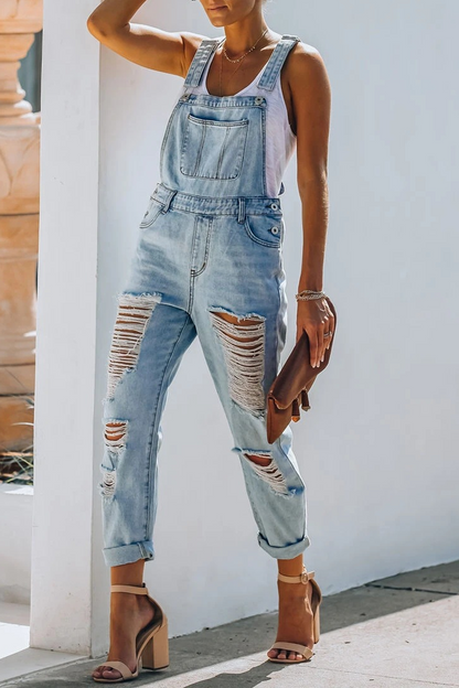 Antmvs Denim Hole Distressed Overall