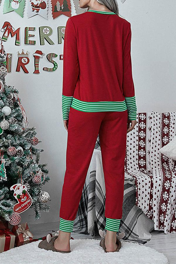 Antmvs Letter Christmas Stripe Print Pajamas Sets