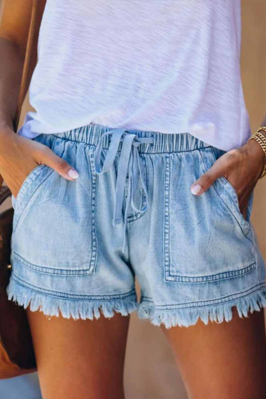 Antmvs Adjustable Tassel Thin Denim Shorts