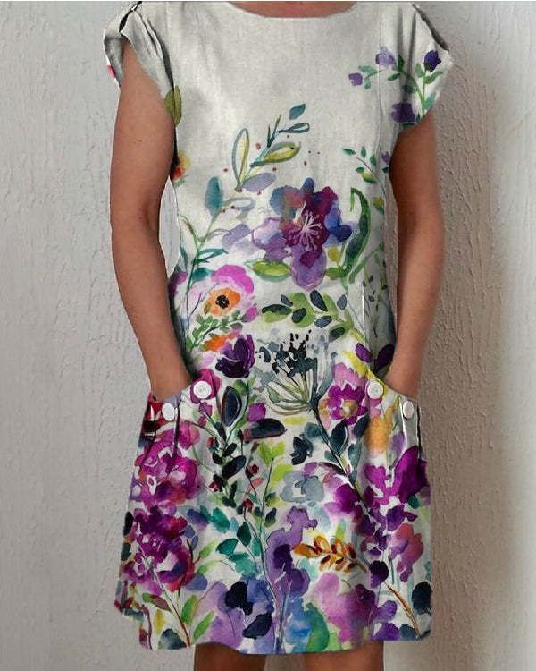 Sleeveless Printed Pocket Midi Dress