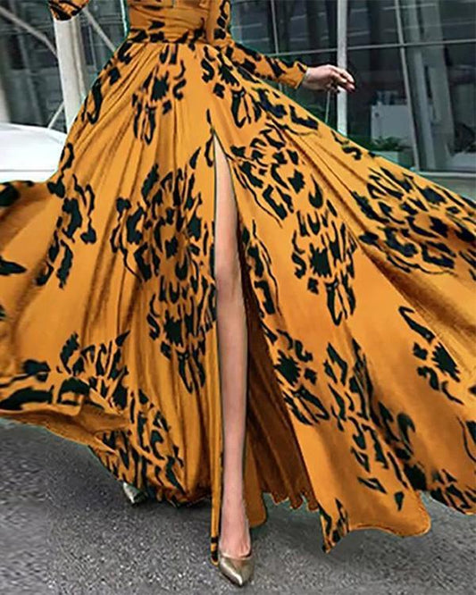 Printed Graphic Slit Evening Elegant Maxi Dress