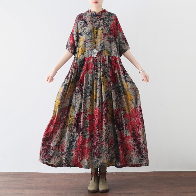 baggy prints long cotton dress trendy plus size elastic waistlinen clothing dress boutique big hem maxi dress