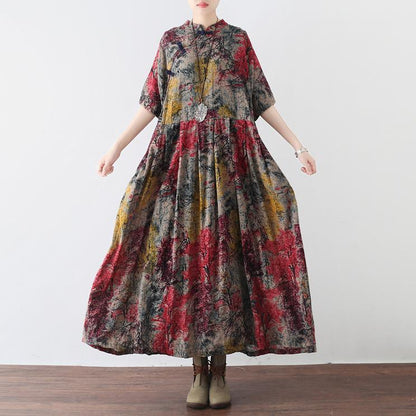 baggy prints long cotton dress trendy plus size elastic waistlinen clothing dress boutique big hem maxi dress