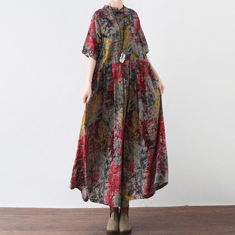 baggy prints long cotton dress trendy plus size elastic waistlinen clothing dress boutique big hem maxi dress