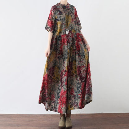 baggy prints long cotton dress trendy plus size elastic waistlinen clothing dress boutique big hem maxi dress