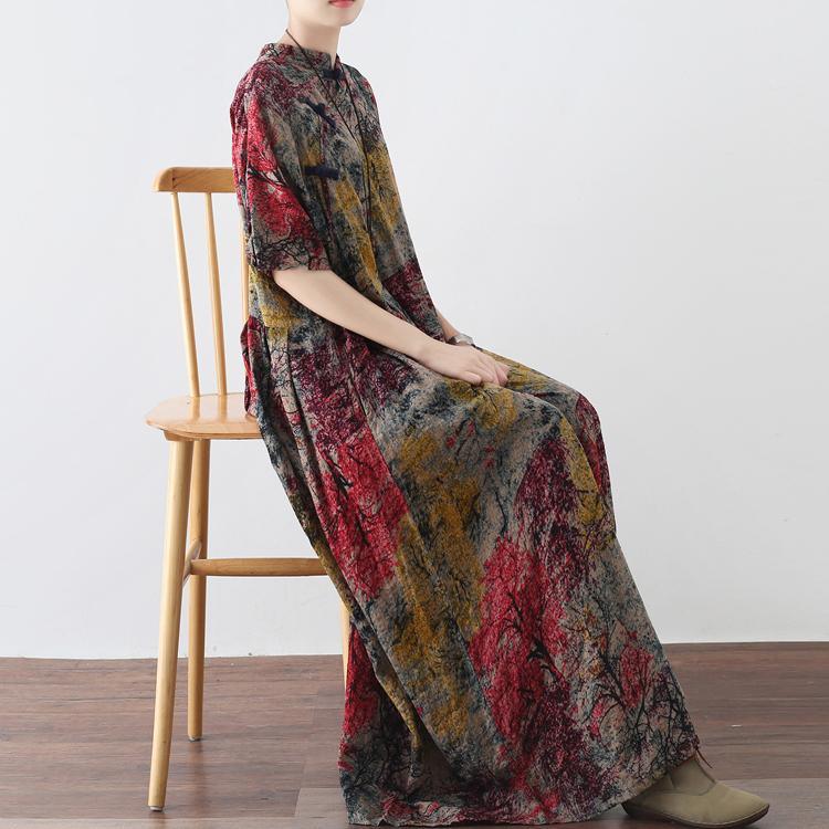 baggy prints long cotton dress trendy plus size elastic waistlinen clothing dress boutique big hem maxi dress