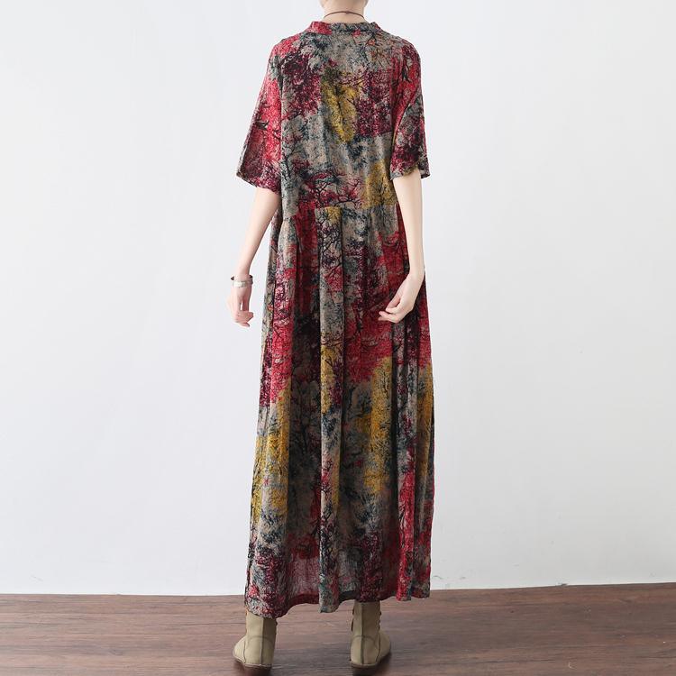 baggy prints long cotton dress trendy plus size elastic waistlinen clothing dress boutique big hem maxi dress