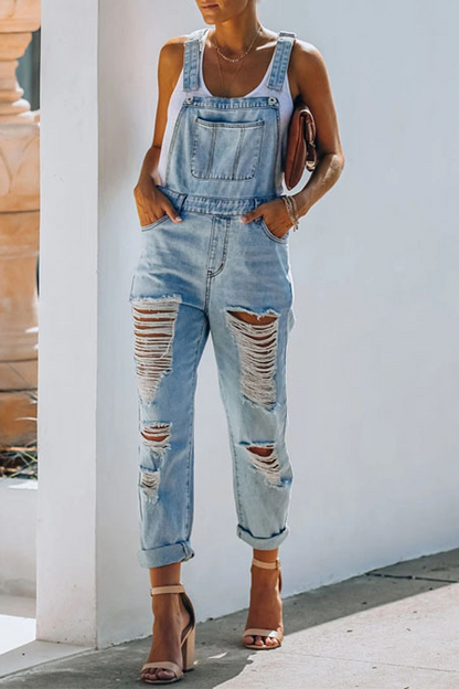 Antmvs Denim Hole Distressed Overall