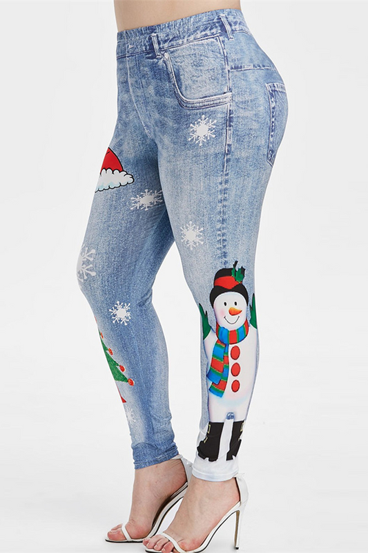 Antmvs Christmas Faux Denim Skinny Pants