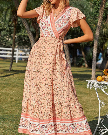 Casual Vintage Boho V-Neck Print Dress