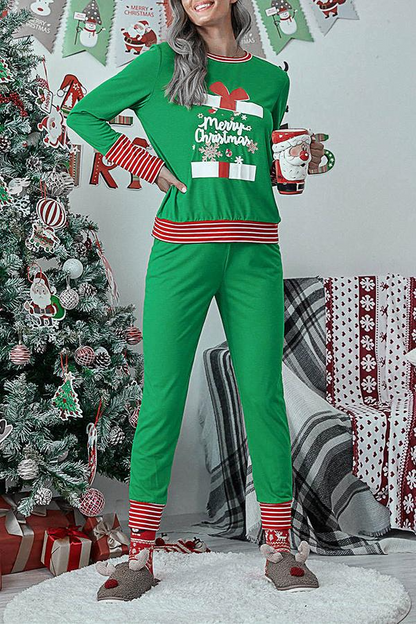 Antmvs Letter Christmas Stripe Print Pajamas Sets