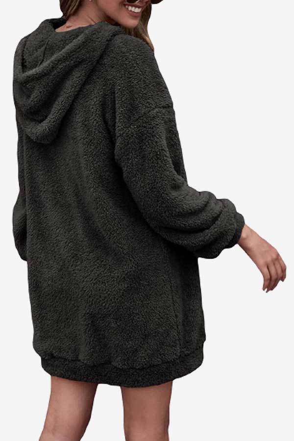 Casua Solid Double-sided Fleece Loose Hoodie