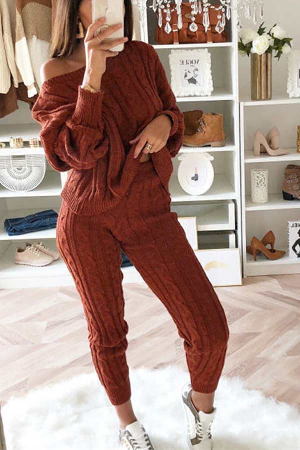 Antmvs Casual Autumn Solid Sweater Pants Set