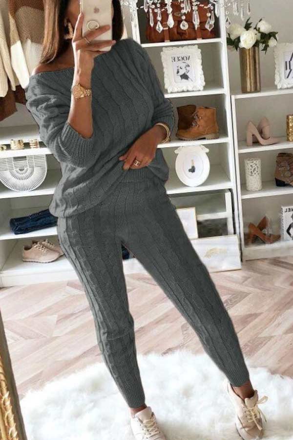 Antmvs Casual Autumn Solid Sweater Pants Set