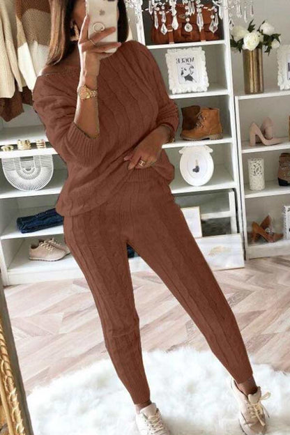 Antmvs Casual Autumn Solid Sweater Pants Set