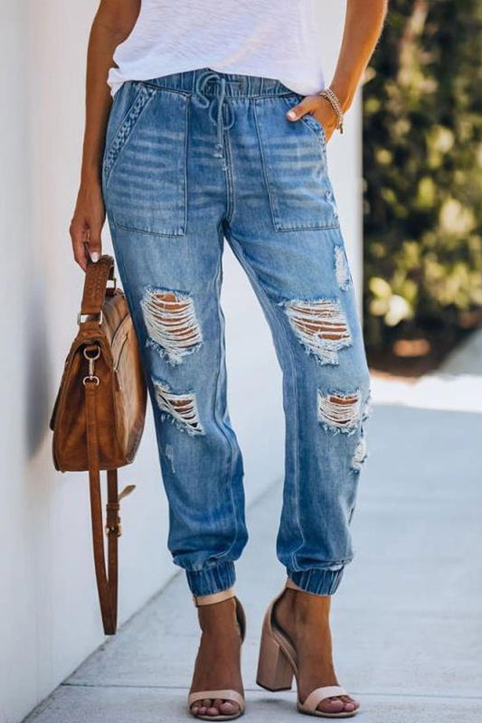 Antmvs Casual High Waist Broken Holes Loose Jeans