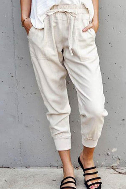 Antmvs Casual High Waist Solid Cropped Trousers