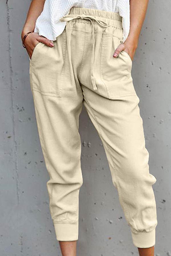 Antmvs Casual High Waist Solid Cropped Trousers