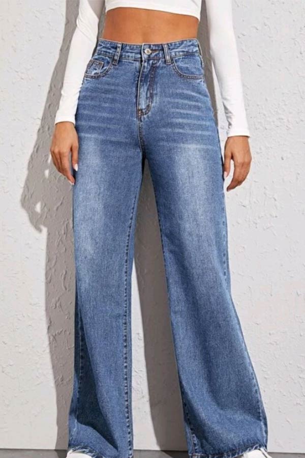 Antmvs Casual High Waist Wide Leg Jeans