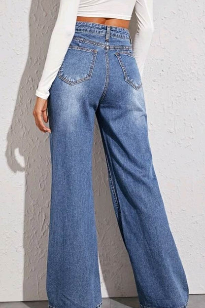 Antmvs Casual High Waist Wide Leg Jeans