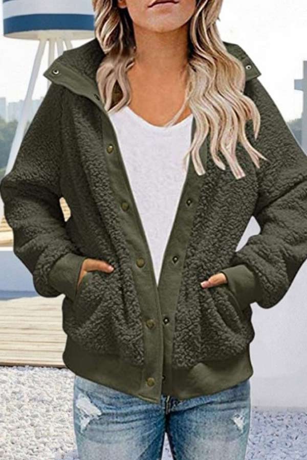 Casual Loose Fleece Button Winter Jacket