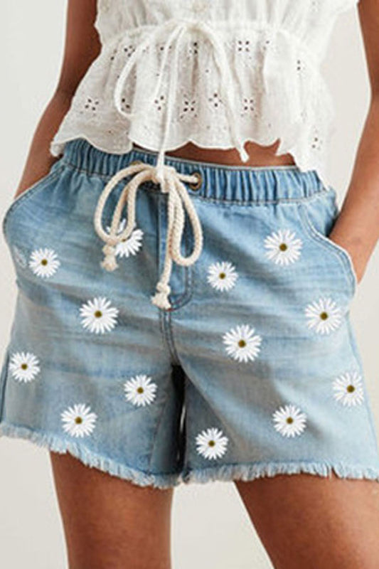 Antmvs Casual Loose Printed Denim Shorts