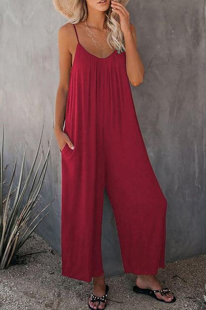 Antmvs Casual Sling Solid Color Pocket Jumpsuit