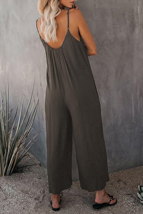 Antmvs Casual Sling Solid Color Pocket Jumpsuit