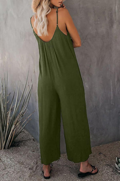 Antmvs Casual Sling Solid Color Pocket Jumpsuit