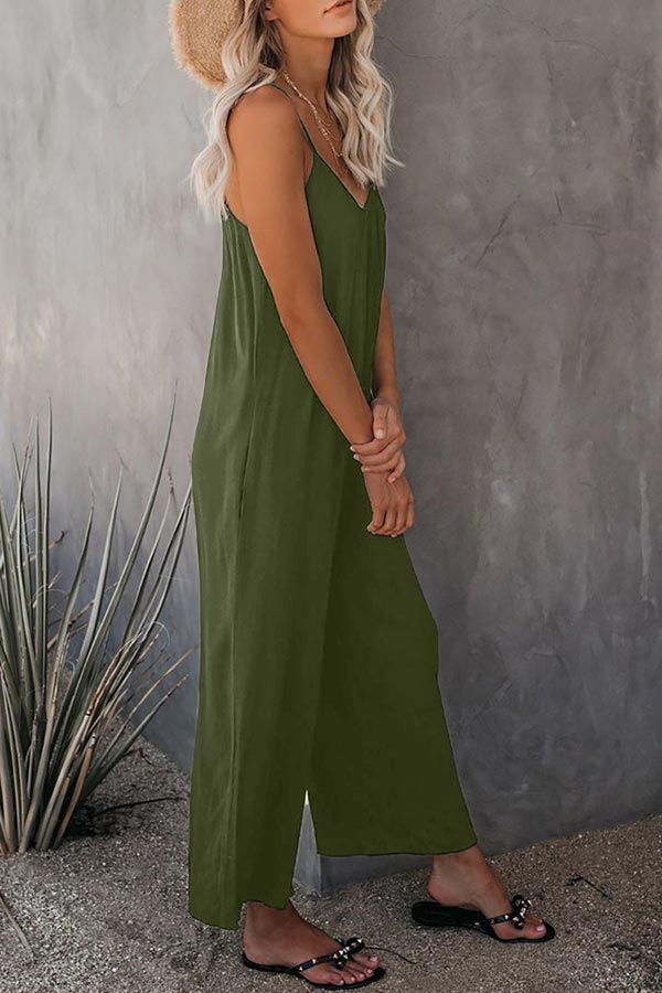 Antmvs Casual Sling Solid Color Pocket Jumpsuit