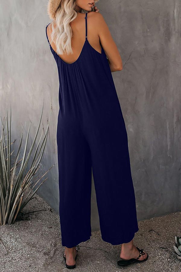 Antmvs Casual Sling Solid Color Pocket Jumpsuit
