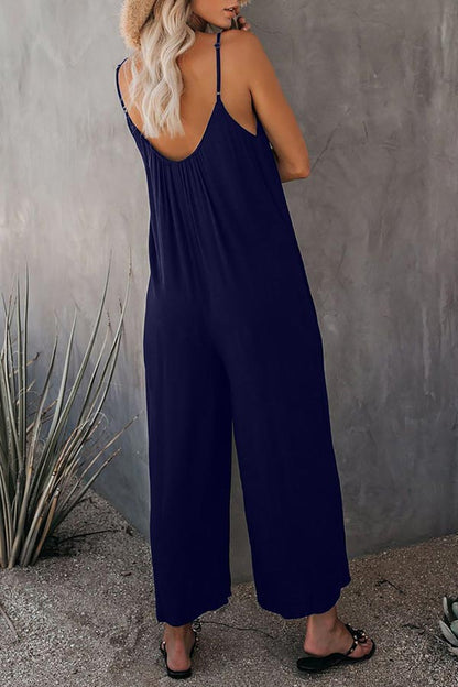 Antmvs Casual Sling Solid Color Pocket Jumpsuit