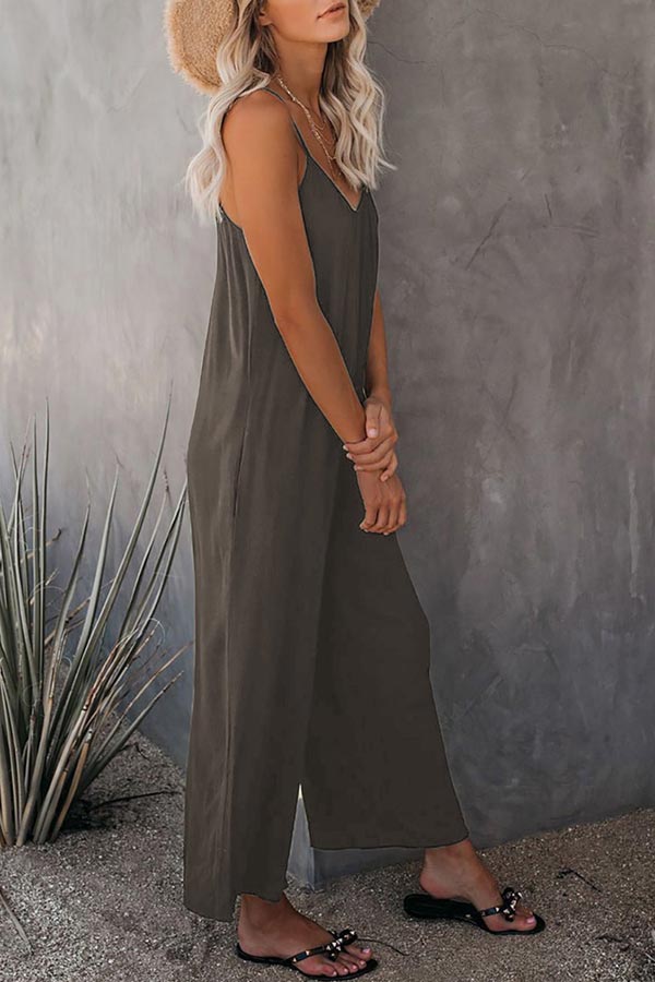 Antmvs Casual Sling Solid Color Pocket Jumpsuit