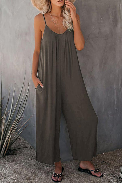 Antmvs Casual Sling Solid Color Pocket Jumpsuit