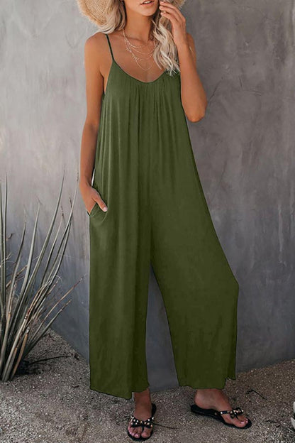 Antmvs Casual Sling Solid Color Pocket Jumpsuit