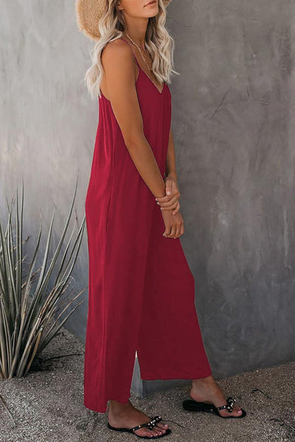Antmvs Casual Sling Solid Color Pocket Jumpsuit