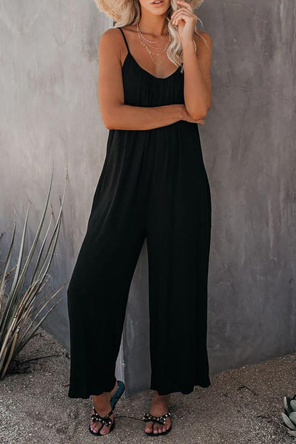 Antmvs Casual Sling Solid Color Pocket Jumpsuit