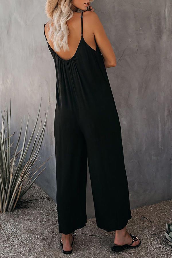 Antmvs Casual Sling Solid Color Pocket Jumpsuit