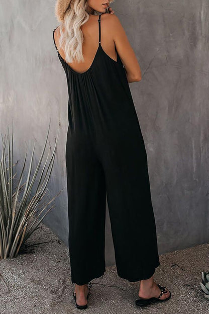 Antmvs Casual Sling Solid Color Pocket Jumpsuit