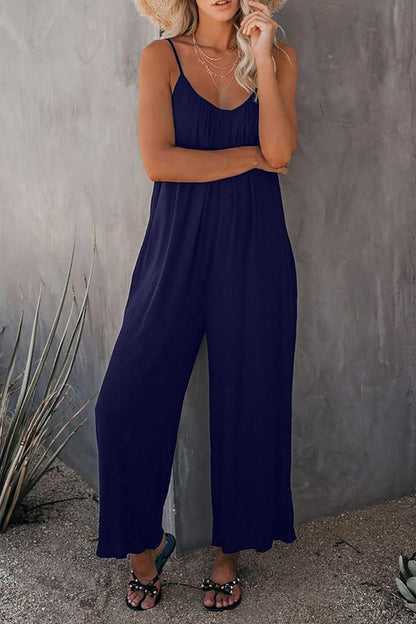 Antmvs Casual Sling Solid Color Pocket Jumpsuit