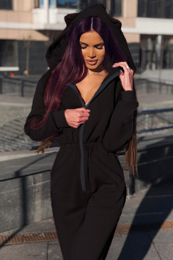 Antmvs Casual Solid Color Hoodie Sportswear Jumpsuit