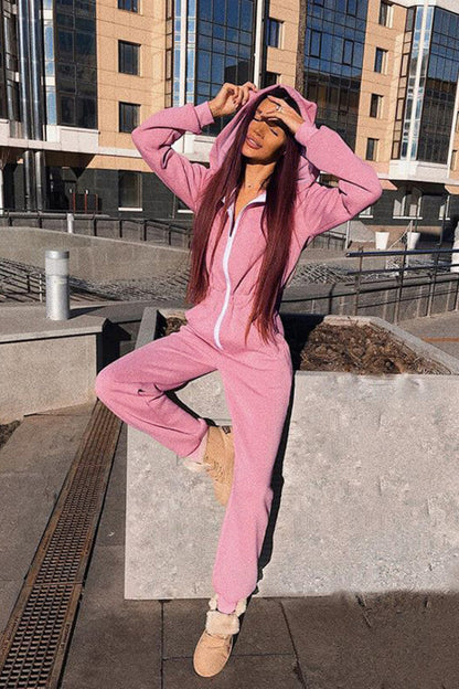 Antmvs Casual Solid Color Hoodie Sportswear Jumpsuit