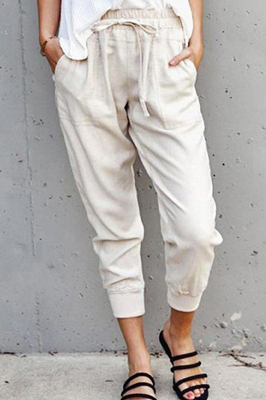 Antmvs Casual Solid Lace-up Slim Cropped Trousers