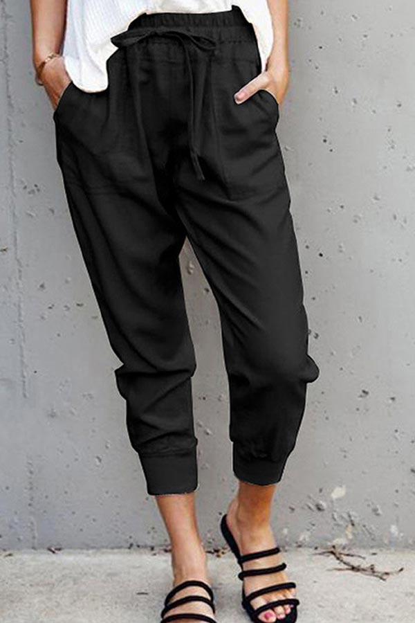 Antmvs Casual Solid Lace-up Slim Cropped Trousers