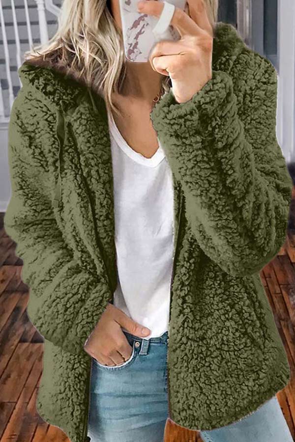 Casual Solid Plus Size Plush Hooded Coat