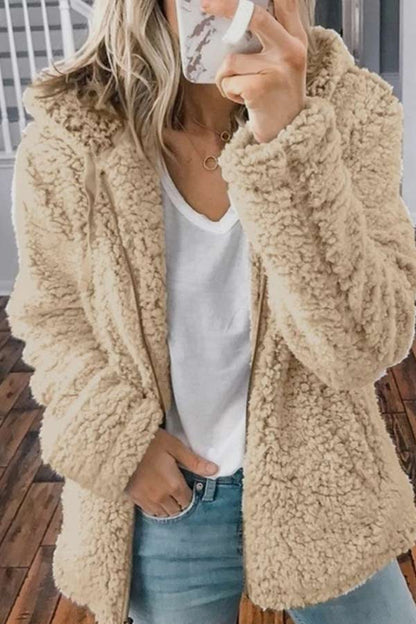 Casual Solid Plus Size Plush Hooded Coat